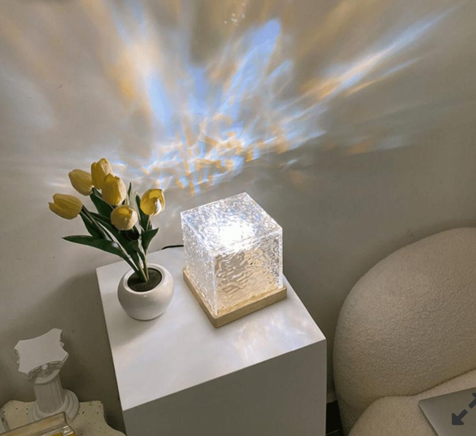 Dynamic Rotating Water Ripple Night Light 3 Colors with Touch Operated Flame Crystal Lamp for Living Room Study Bedroom (Attached USB cable)