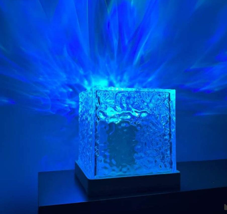 Dynamic Rotating Water Ripple Night Light 3 Colors with Touch Operated Flame Crystal Lamp for Living Room Study Bedroom (Attached USB cable)