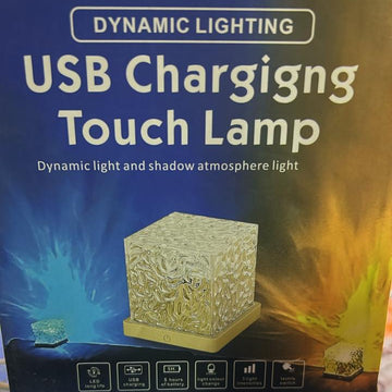 Dynamic Rotating Water Ripple Night Light 3 Colors with Touch Operated Flame Crystal Lamp for Living Room Study Bedroom (Attached USB cable)
