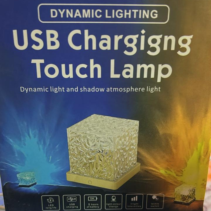 Dynamic Rotating Water Ripple Night Light 3 Colors with Touch Operated Flame Crystal Lamp for Living Room Study Bedroom (Attached USB cable)