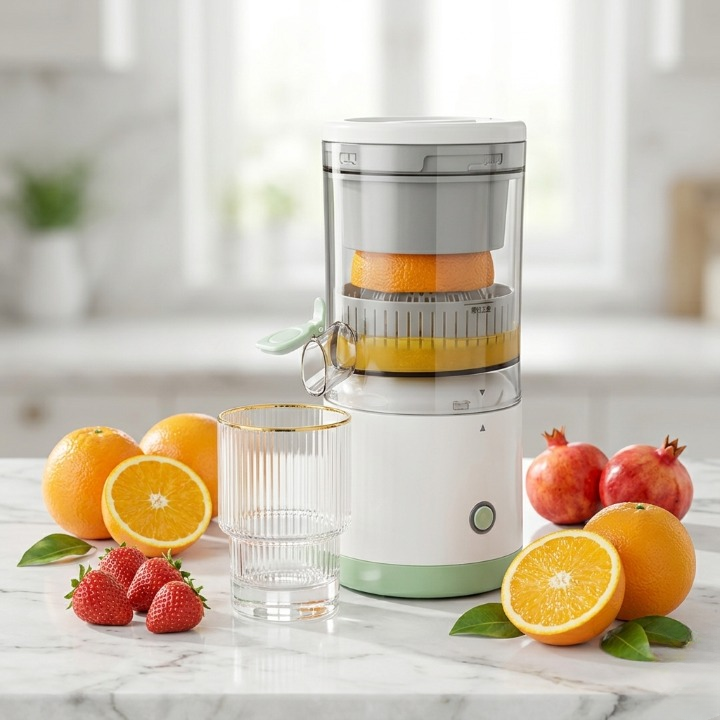 Manual Citrus Juicer & Squeezer – Portable Hand-Press Fruit Juicer with Built-in Strainer and Measuring Cup