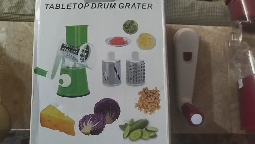Manual 3‑in‑1 Vegetable Cutter & Drum Grater | Round Slicer | Multifunctional Kitchen Gadget