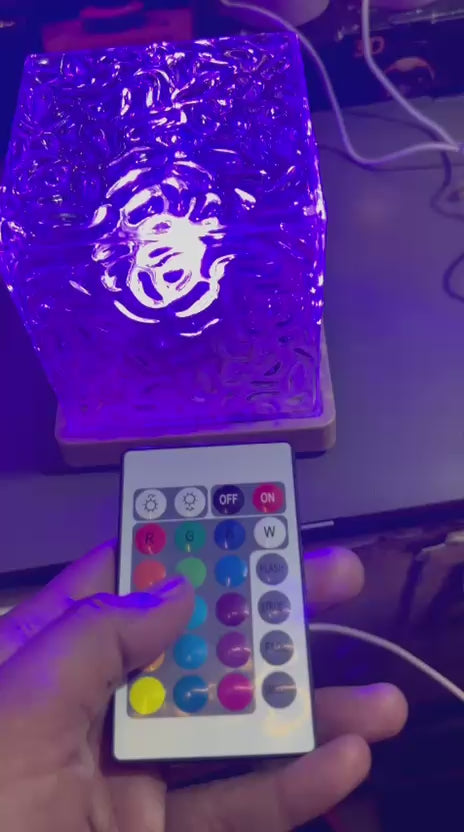Dynamic Rotating Water Ripple Night Light 3 Colors with Touch Operated Flame Crystal Lamp for Living Room Study Bedroom (Attached USB cable)